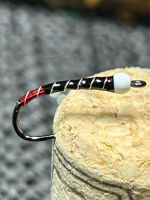 Red Butt Black Ice Cream Cone Chironomid Fly Fishing Flies Tungsten Beads. Set Of Three Barbless Hooks