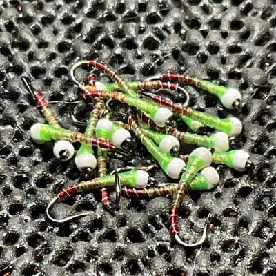 Red Butt Chartreuse Ice Cream Cone Chironomids ( Silver Rib)Fly Fishing Flies. Stillwaters. Pack Of Three.