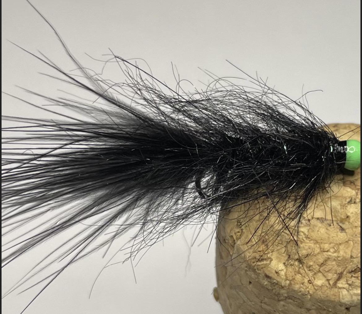 Black Balanced Leech Fly Fishing Flies. Fl. Green Tungsten Bead. Set Of Three