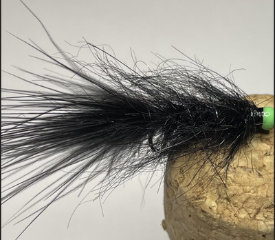 Black Balanced Leech Fly Fishing Flies. Fl. Green Tungsten Bead. Set Of Three