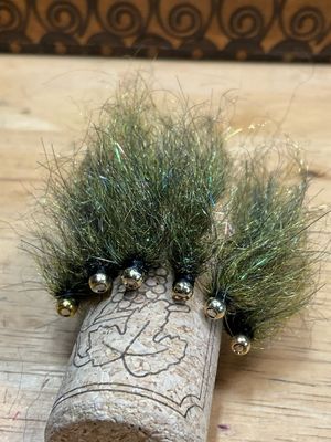Black / Olive Balanced Leech Fly Fishing Flies. Gold Tungsten Bead. Set Of Three