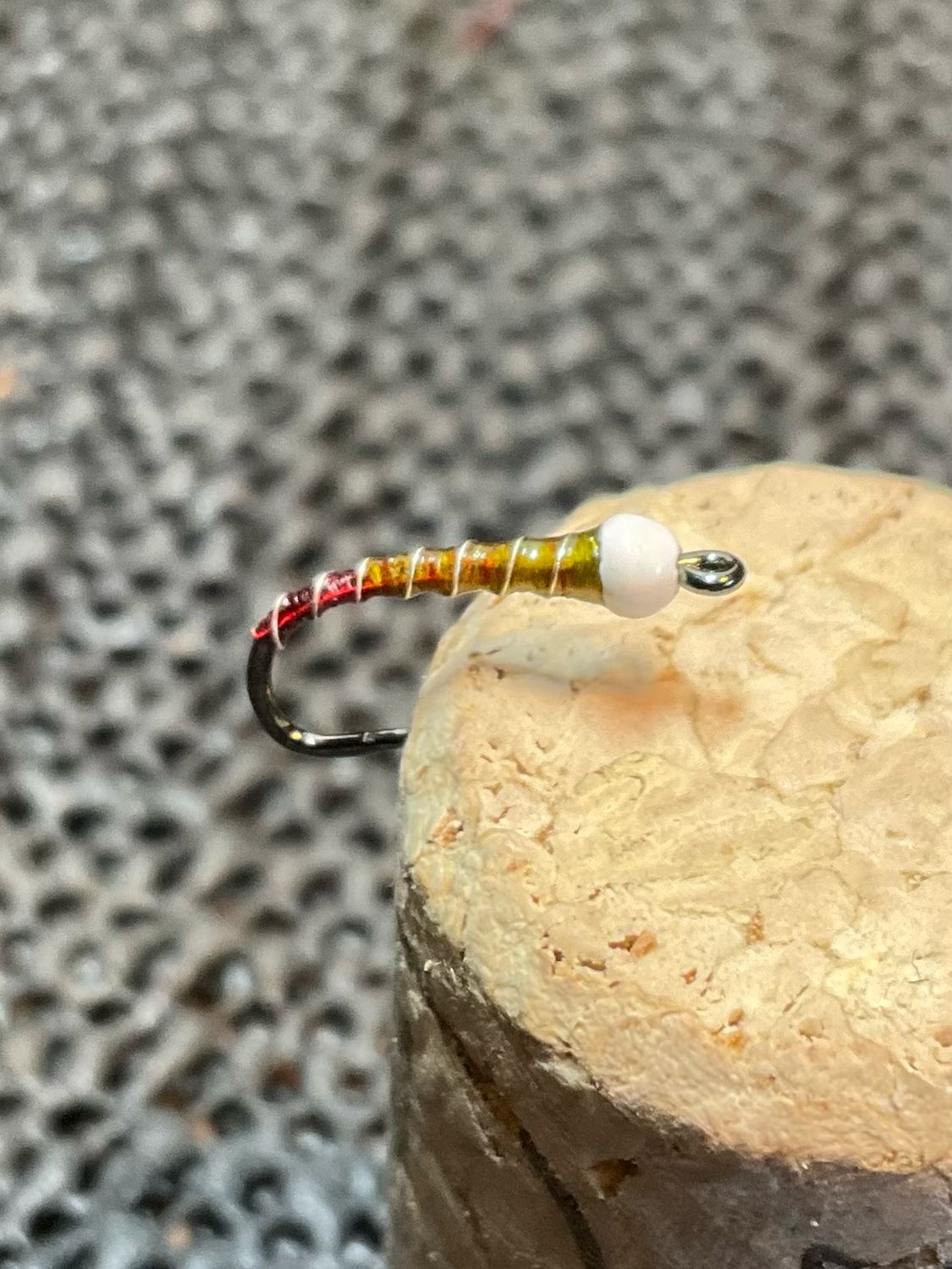 Red Butt Olive Ice Cream Cone Chironomid Fly Fishing Flies Tungsten Beads. Set Of Three Barbless/ Silver Rib