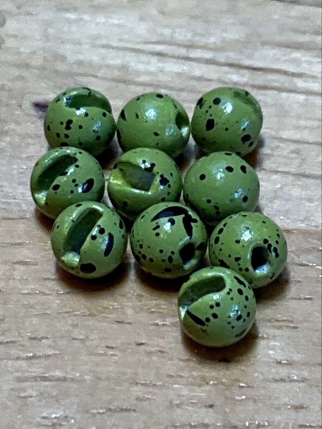Mottled Olive Slotted Tungsten Beads. 1/8th. Package Of 10. Fly Tying
