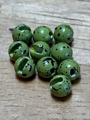 Mottled Olive Slotted Tungsten Beads. 1/8th. Package Of 10. Fly Tying