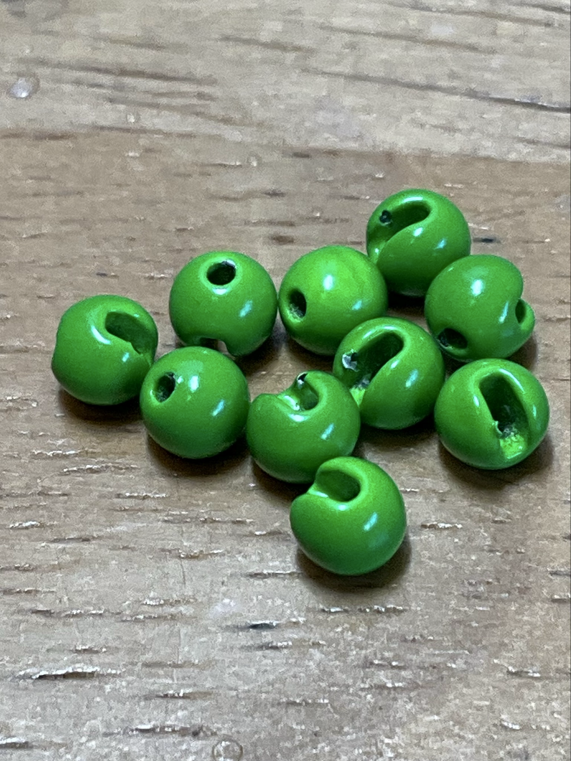 Fl. Green Slotted Tungsten Beads. 5/32nd. Package Of 10. Fly Tying
