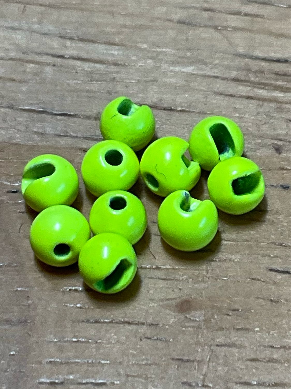 Chartreuse Slotted Tungsten Beads. 5/32nd. Package Of 10. Fly Tying