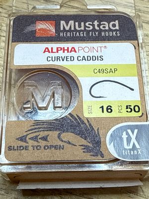 Mustad Alpha Point Curved Caddis. Size 16/ 50 Hooks Per Pack.