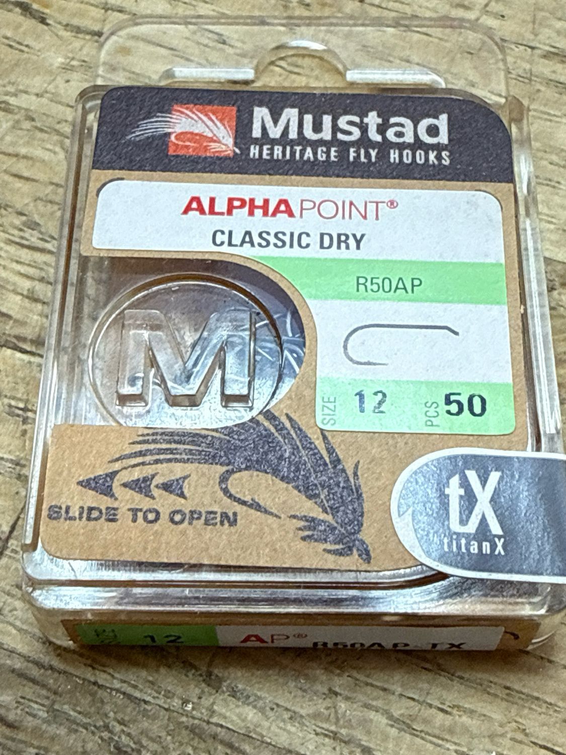Mustad Alpha Point Classic Dry / R50AP-TX / Size 12 / 50 Hooks Per Package.