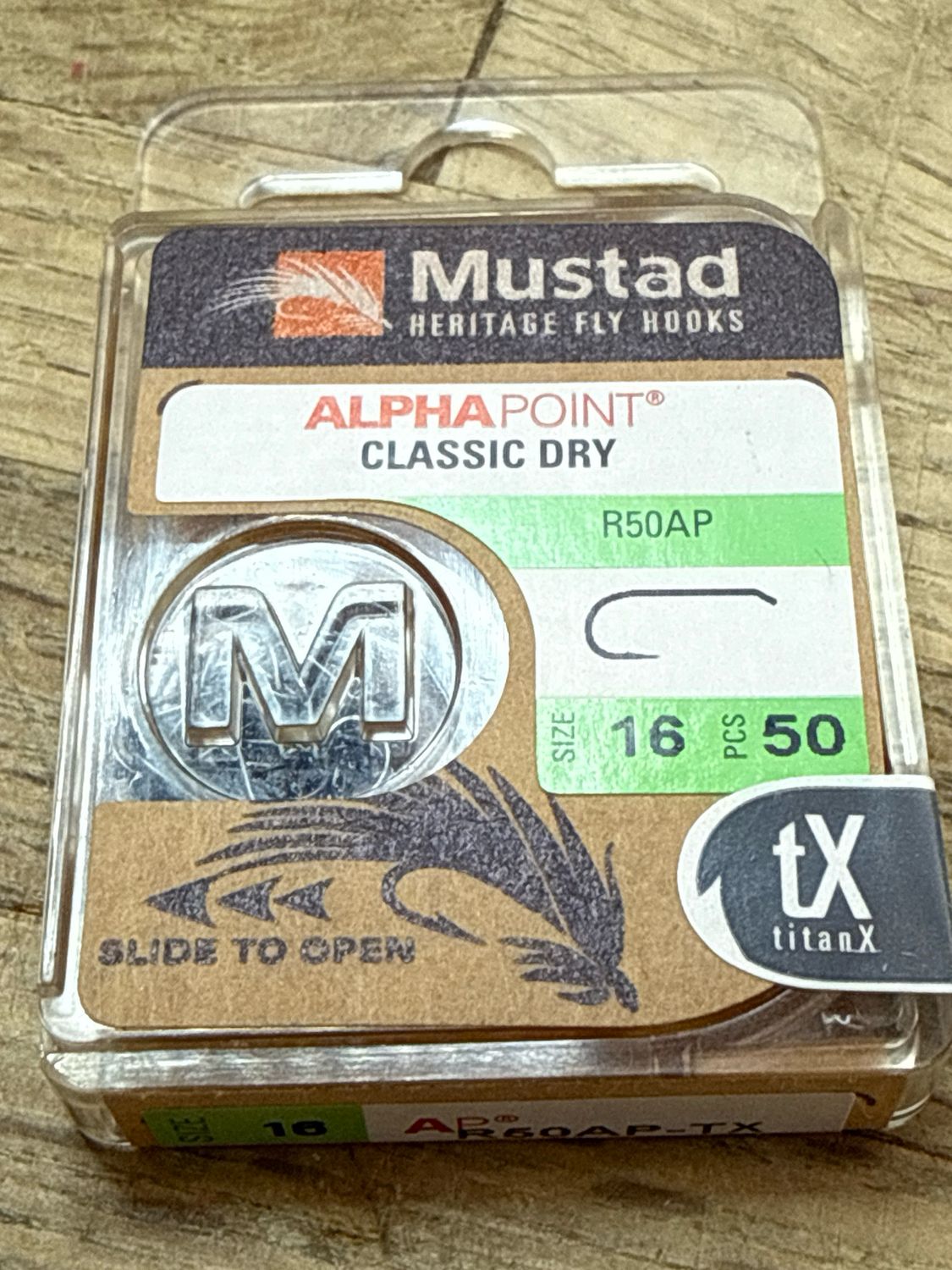 Mustad Alpha Point Classic Dry / R50AP-TX / Size 16 / 50 Hooks Per Package.