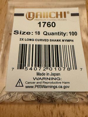 Daiichi 1760 Fly Tying Hooks Size 18/ Pack Of 100