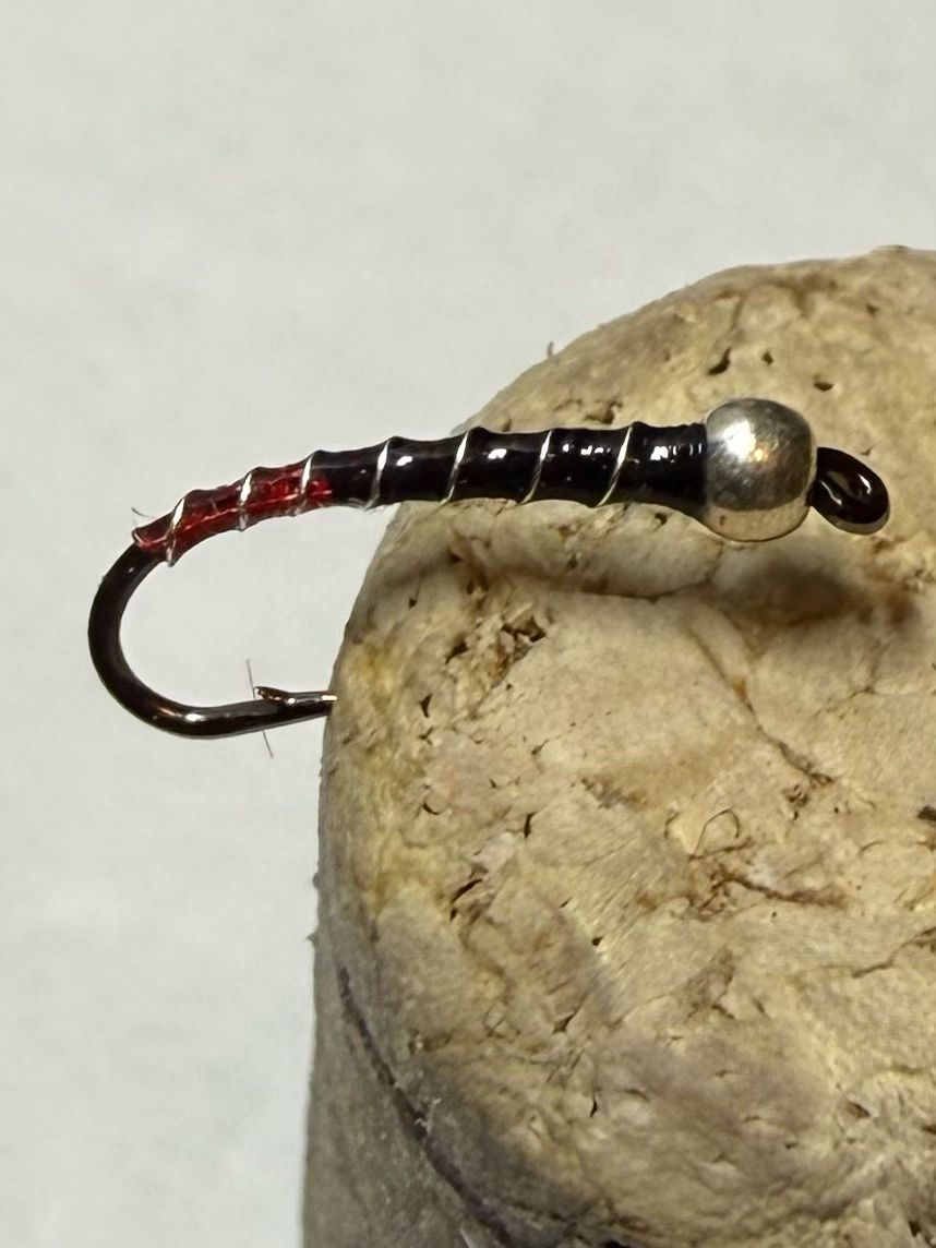 Red Butt Black n Silver Chironomid Fly Fishing Flies. Set Of Three. Stillwaters