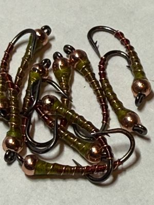 Red Butt Olive n Copper Chironomids Fly Fishing Flies. Set Of Three. Stillwaters