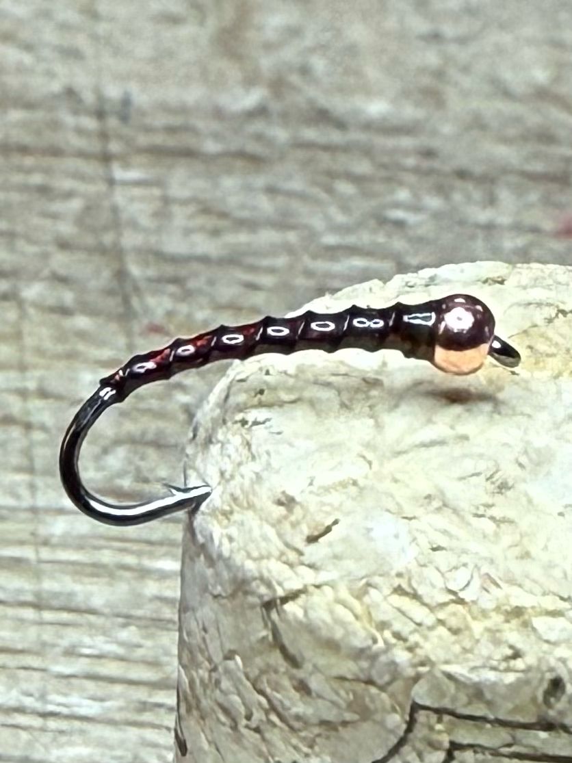 Red Butt Olive n Copper Chironomid Fly Fishing Flies. Black Rib. Set Of Three. Stillwaters