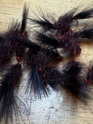 Black N Red Balanced Leech Fly Fishing Flies. Metallic Red Tungsten Beads. Set Of Three