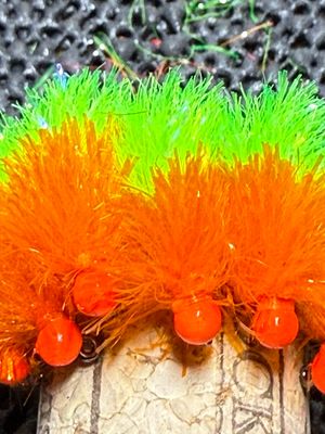 Fl. Chartreuse/ Hot Orange Blob Fly Fishing Flies Set Of Three Fl. Orange Bead.
