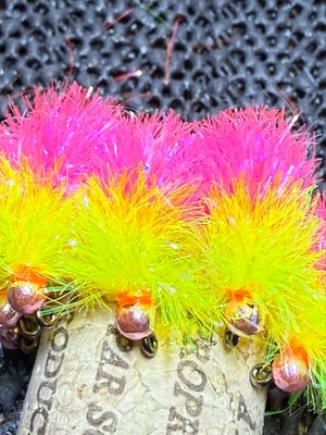 Bobby Blob Fly Fishing Flies Set Of Three Atomic Yellow / Fl. Pink.