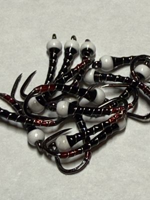 Red Butt Black Chironomid Fly Fishing Flies. Barbless / White Brass Beads. Set Of Three