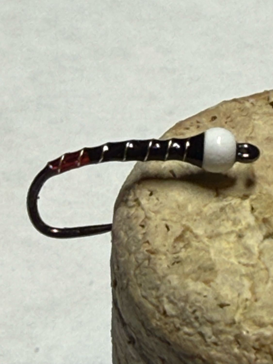 Red Butt Black Chironomid Fly Fishing Flies. Barbless / White Brass Beads. Set Of Three