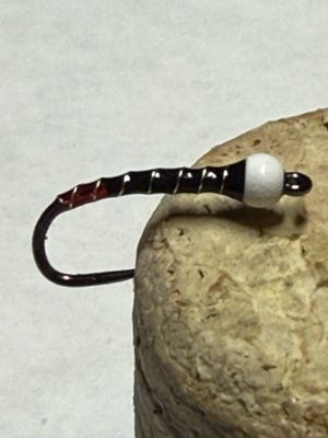 Red Butt Black Chironomid Fly Fishing Flies. Barbless / White Brass Beads. Set Of Three
