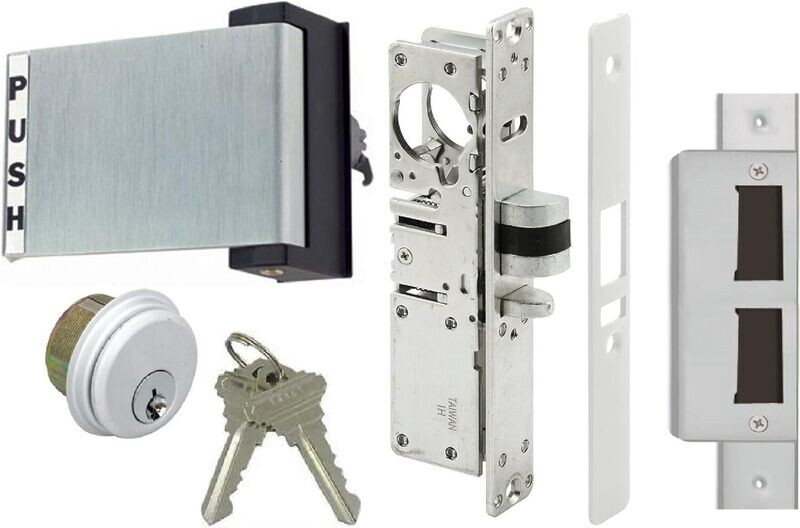 Pacific Doorware Adams Rite Style Latch Storefront Door Mortise Deadlatch Lock Exit Paddle Handle Kit w/Cylinder & Keys