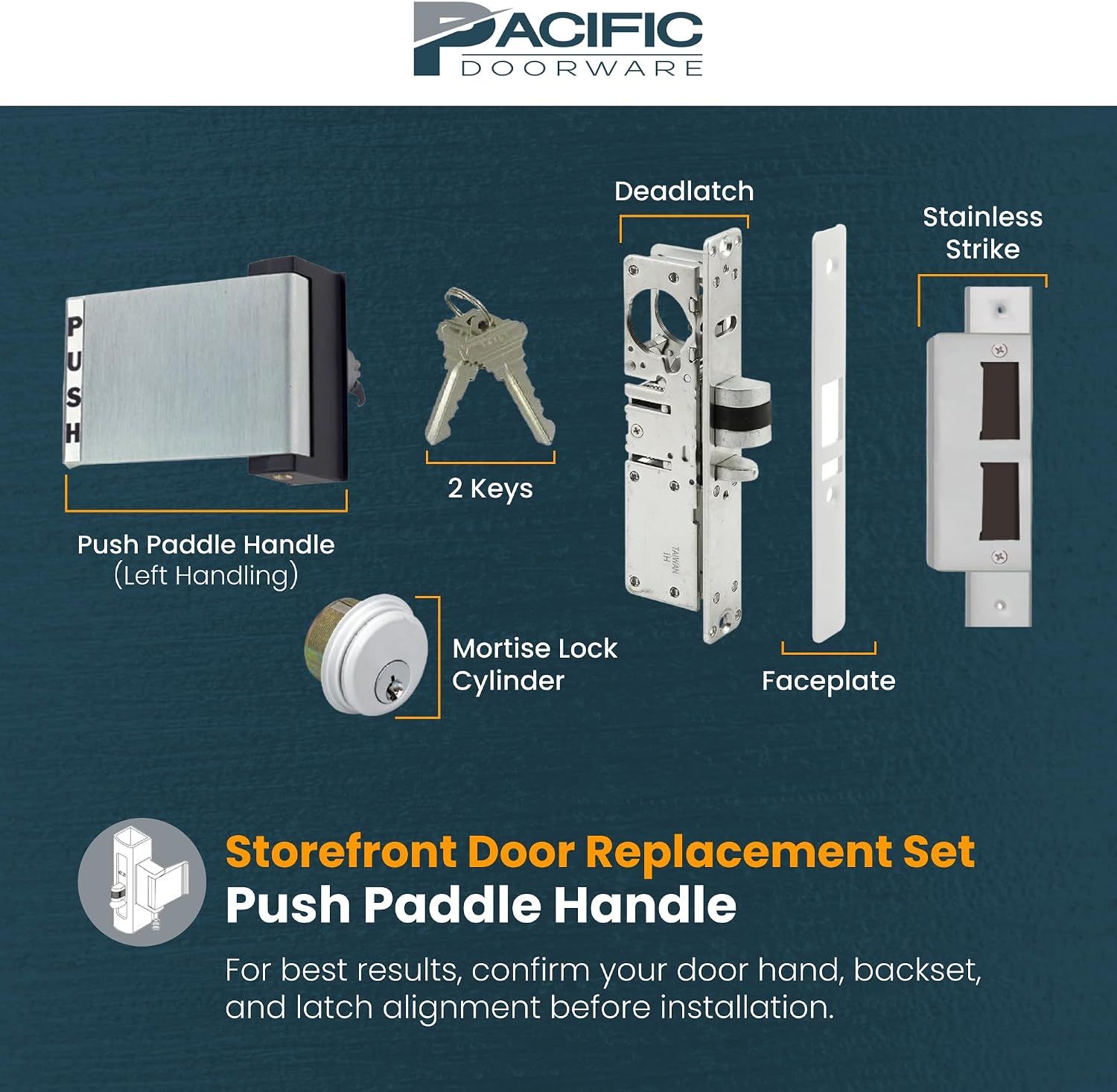 Pacific Doorware Adams Rite Style Latch Storefront Door Mortise Deadlatch Lock Exit Paddle Handle Kit w/Cylinder & Keys