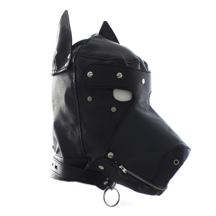 PU Leather Puppy Play Bondage Mask w/Blindfold