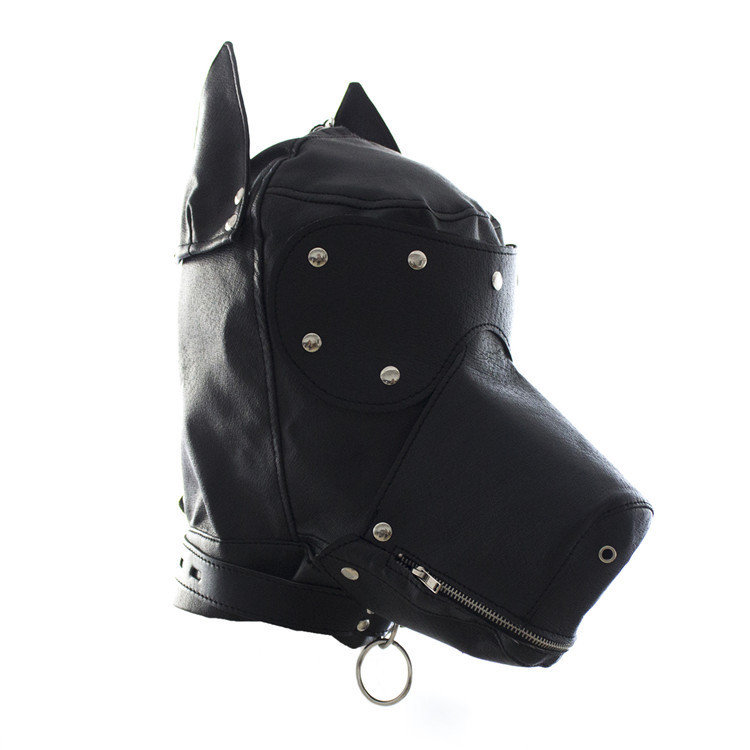 PU Leather Puppy Play Bondage Mask w/Blindfold
