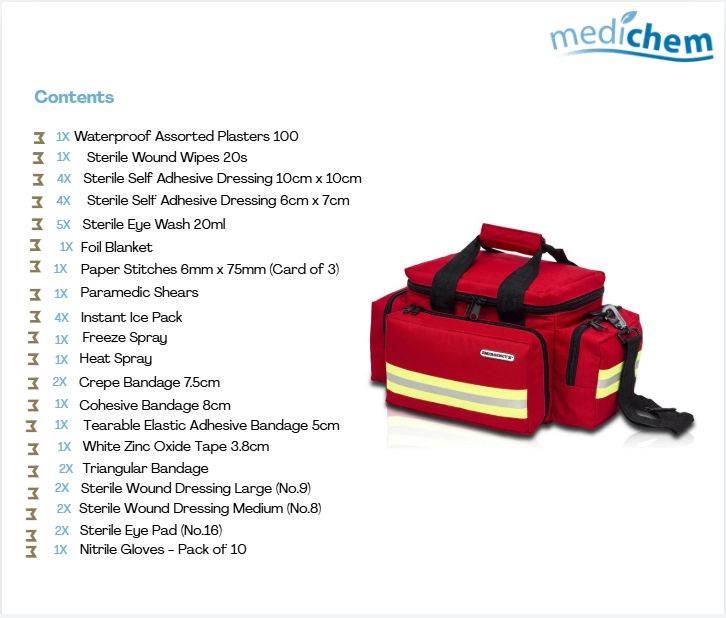 Large Standard Sports First Aid Bag (Red Bag)