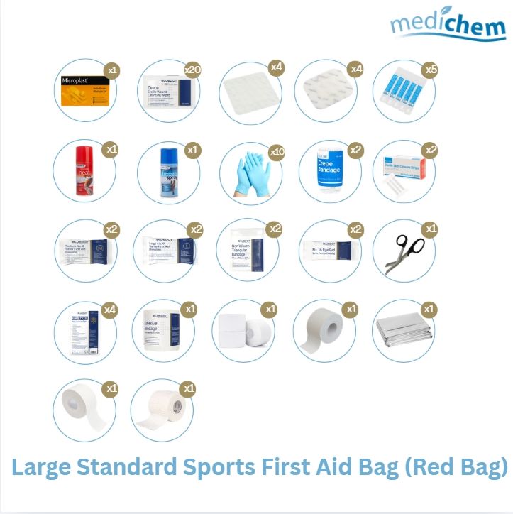 Large Standard Sports First Aid Bag (Red Bag)
