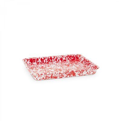 Crow Canyon Small Enamel Rectangle Tray, Style: Red Splatter