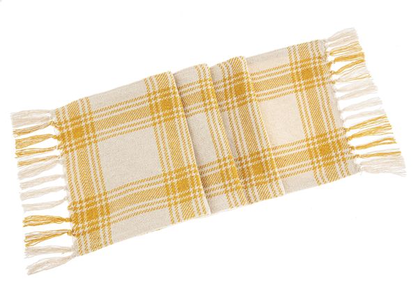 Ochre and Natural Plaid Woven Table Runner