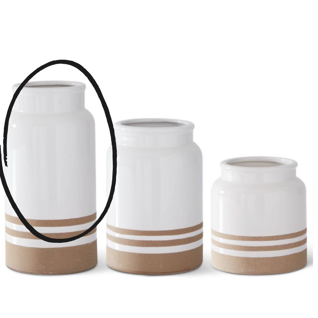 White w/Tan Stripes Ceramic Vase LG