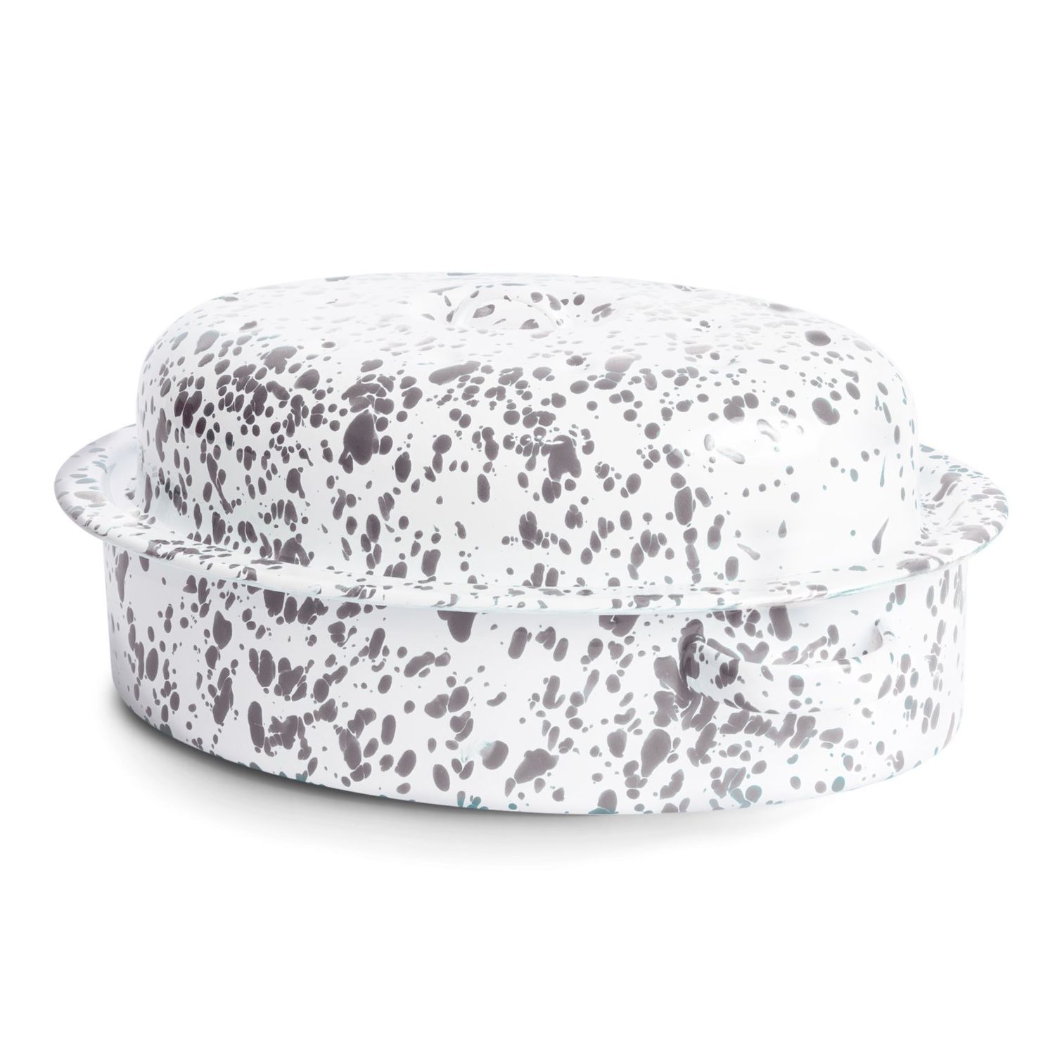 Crow Canyon Splatter Enamel Large Covered Oval Roaster, Style: Grey Splatter