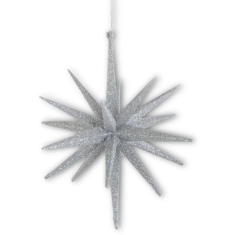 18 Point Silver Glitter Star Ornament 8"