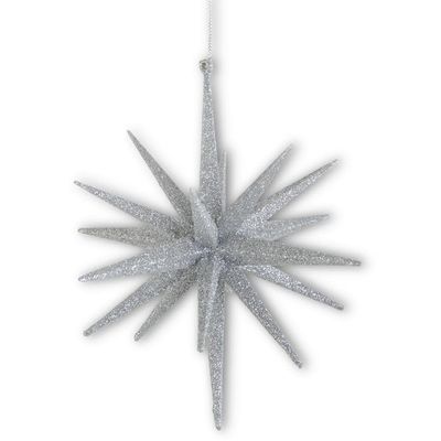 18 Point Silver Glitter Star Ornament 8"