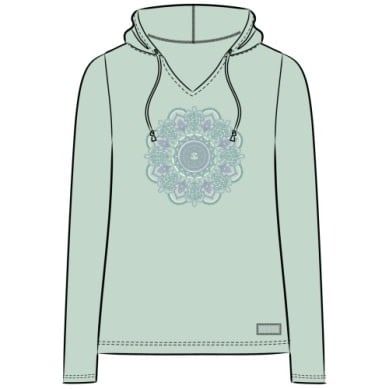 Turtle Mandala Long Sleeve Crusher-Lite Hooded Tee Sage Green, Size: S