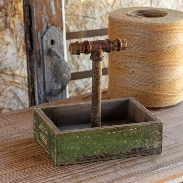 Painted Wood Folk Art Caddy w/ Handle