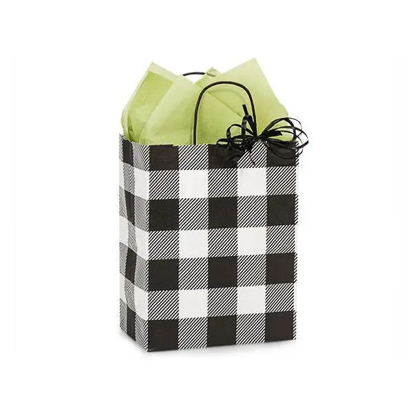 Buffalo Plaid Black Paper Shopping Bags, Size: Cub 8x4.75x10.25