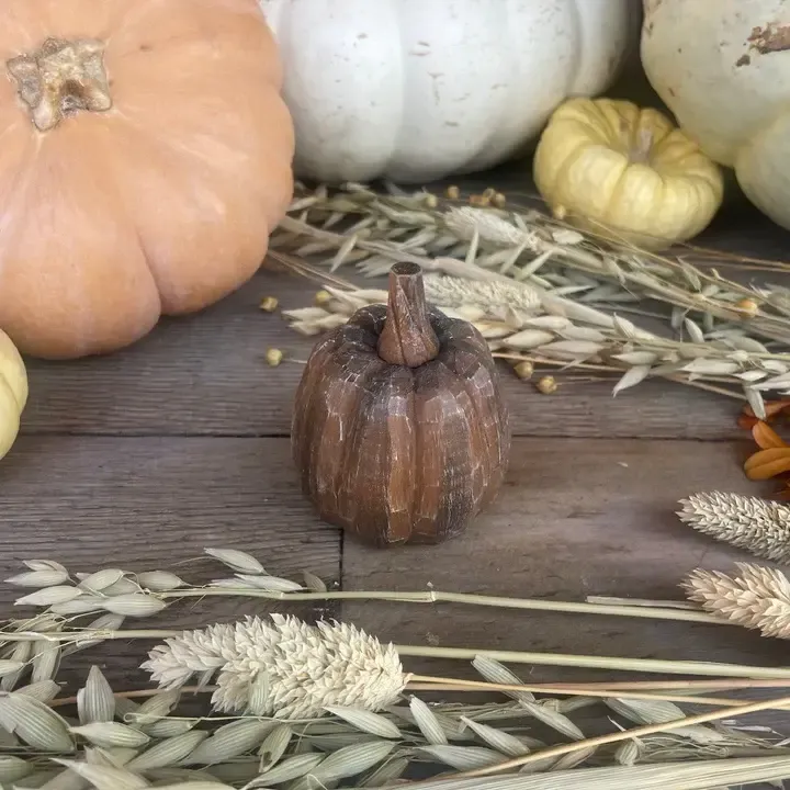 Wood 3D Carved Pumpkin - Small