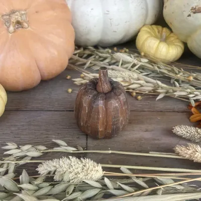 Wood 3D Carved Pumpkin - Small