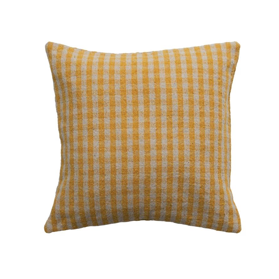Woven Recycled Cotton Pillow Gingham - Yellow
