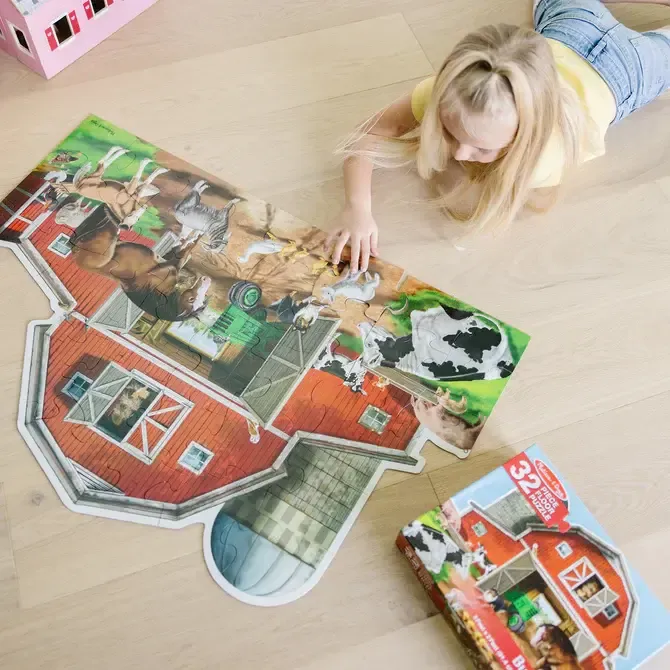 Melissa &amp; Doug Busy Barn Shaped Floor Puzzle (32 pieces)
