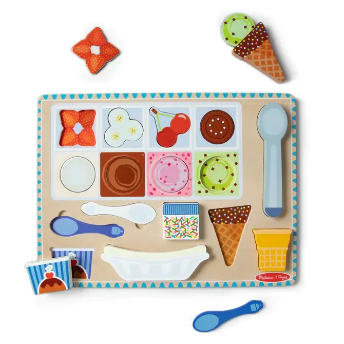 Melissa &amp; Doug Wooden Magnetic Ice Cream Puzzle &amp; Play Set