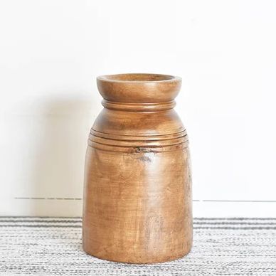 Carved Wood Vase 9.5” x 5”