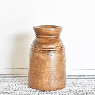 Carved Wood Vase 9.5” x 5”