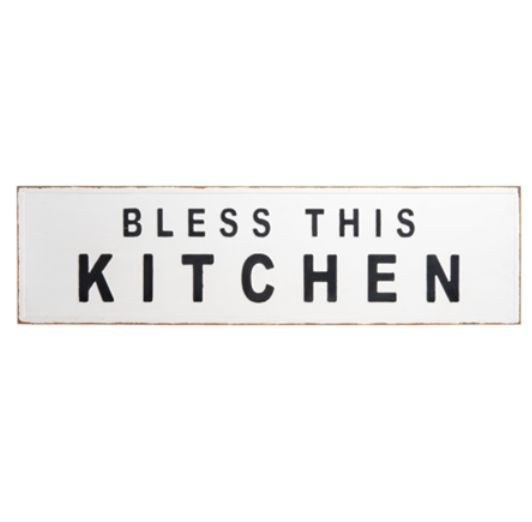 Bless This Kitchen White | Metal Embossed Sign
