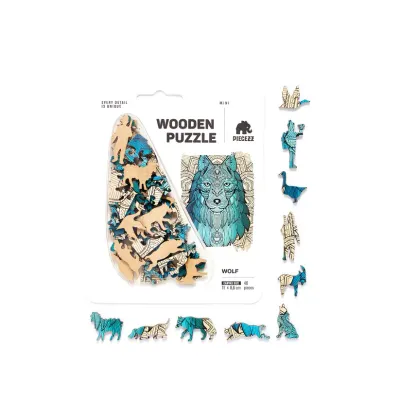 Wolf Shaped Pocket Size Wooden Puzzle