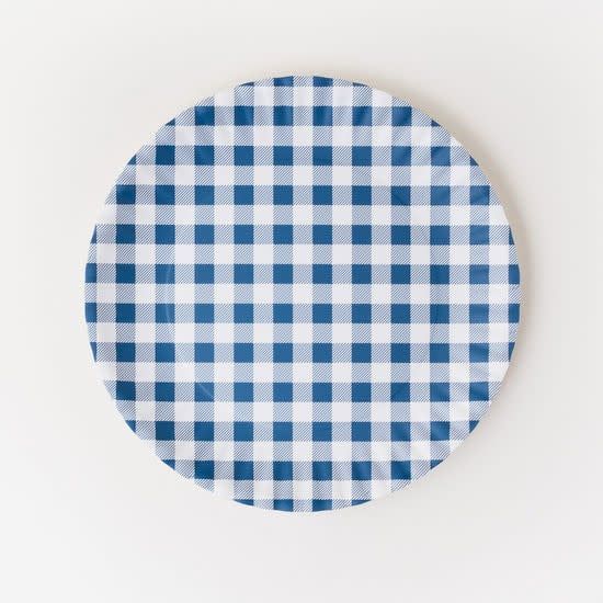 Blue Gingham Melamine Plate 16"