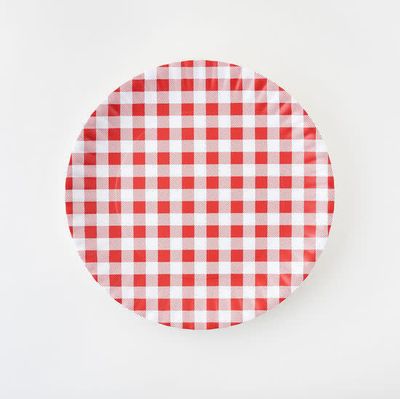 Red Gingham Melamine Plate 16"