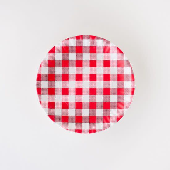 Red Gingham Melamine Plate 9"